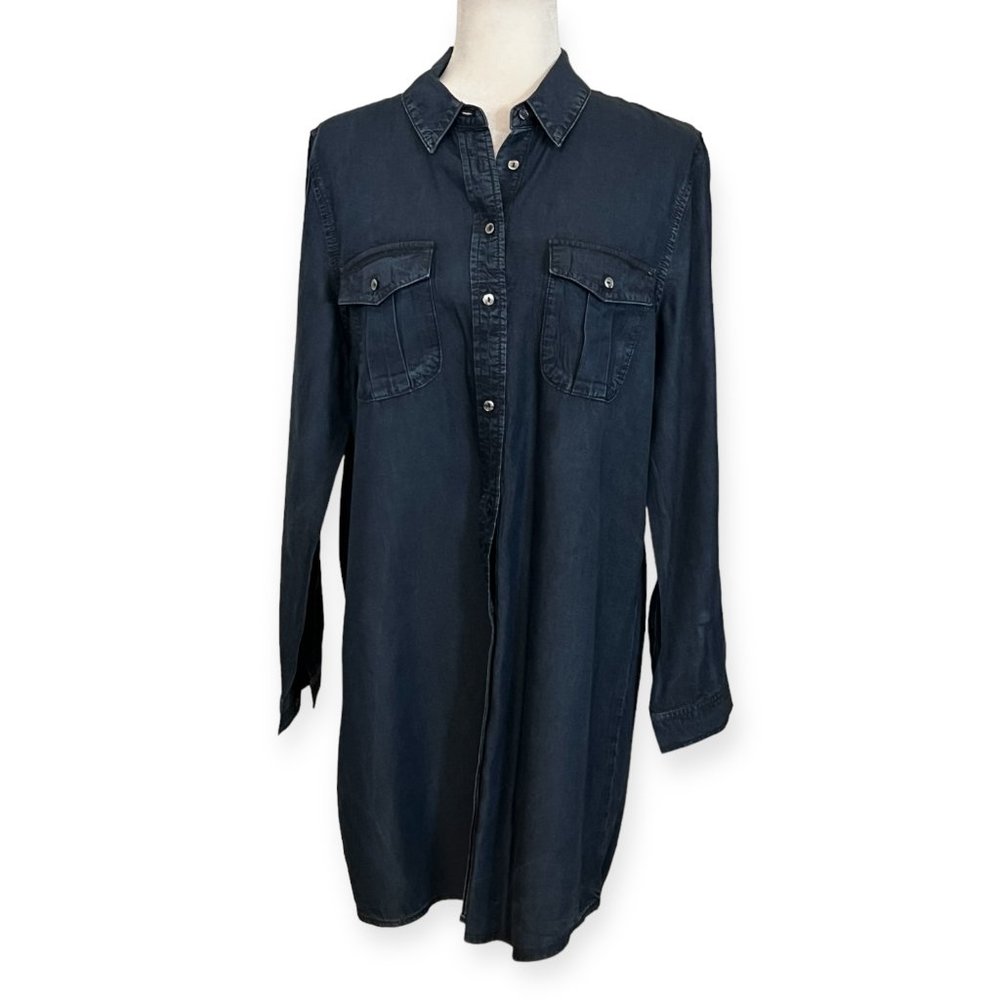 Chelsea & Violet Women's Shirt Dress Dark Navy Long Sleeve Lyocell Size Large